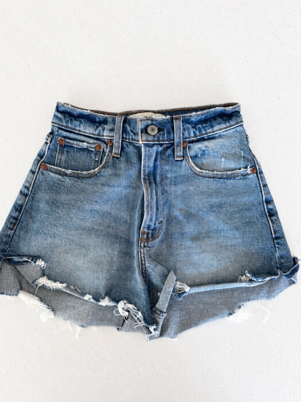 Abercrombie Blue Denim Shorts | High Waist Distressed Size 24/00